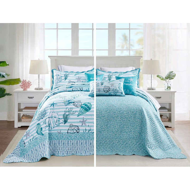 HZ & HY Coastal Oversized King Bedspread 128x120 Extra Wide,