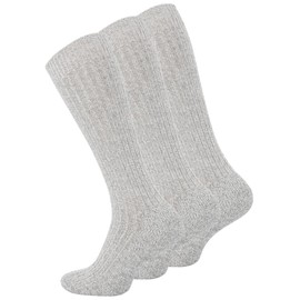 lavendel Norwegian Men's Knee Socks with Soft Plush Sole, 3 Pairs, No Elastic Waistband, Breathable Winter Socks with Padded Sole, lightgrey