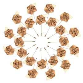 M METERXITY 48-Pack Flower Lapel Pins for Men, Golden Leaf Rose Boutonnieres Pin Groom Boutonnieres for Wedding/Dance/Party, Men Lapel Pins for Suits Satin Flower Corsage [Champagne]