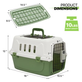 Magshion 18 Inch Pet Carrier Hard-Sided Dog Carrier with Top and Front Door Access, Plastic Dog Kennel for Longer Traveling, Durable Handle and 4 Sides Ventilation for Pet Up 10 lbs (White+Green)