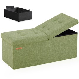 HAUSFRAU 31.5 Inches Ottoman with Storage, Folding Ottoman Bench Small Foot Rest Stool, Bedroom Bench with Flipping Lid, Linen Black