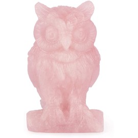 Artistone 2.0" Rose Quartz Crystal Owl Statues and Figurines Carved Gemstone Christmas Owl Paperweight Ornament Animal Carvings Sculpture Healing Stones Feng Shui Decor