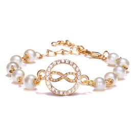 COLORFUL BLING Imitated Pearl Butterfly Star Stackable Layered Bracelets Beaded Infinity Eye Cross Charms Bracelet Bangle for Women Statement Jewelry-infinity round