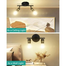 2 Heads Spotlight Adjustable E26 Wall Lamp Surface Mounted Black Ceiling for Home Indoor BedroomColor: Black (without bulb)--2 light, Lamp Power(W): Max. 35 for each bulb