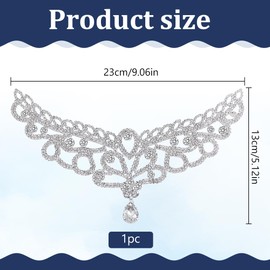 FREEBLOSS Rhinestone Appliqué Rhinestone Sew-On Silver Crystal Rhinestone Appliqué Sewing Appliques Embellishments V Neck Applique Patch for Clothing