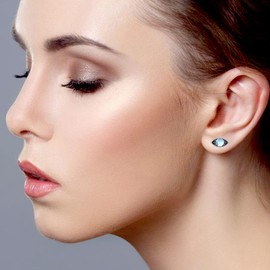 Evil Eye Stud Earrings 925 Silver Evil Eye Earring Stud Moonstone Stud, Sterling Silver, Moonstone