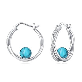 POPLYKE Lapis Lazuli/Turquoise/Pink Crystal/Black Pearl Earrings for Women, Sterling Silver Hoop Earrings, Jewellery Gift for Girls, 2017, No Gemstone