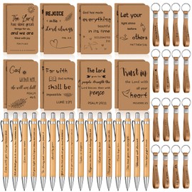 PerKoop 48 Pcs Christian Party Favors 3 x 5 Inch Religious Notepads Pens Bible Verse Keychains Bulk Jesus Loves You Gifts for Church Sunday School Office Supplies