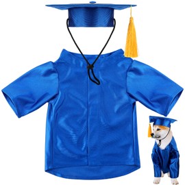 Bunnycool Dog Graduation Cap and Gown 2025 Washable Pet Graduation Costume for Dog Cat Shirt and hat(Royal Blue)