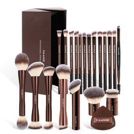 MAANGE¬†Makeup Brush & Puff Set with Storage Box, 20pcs Makeup Brushes & 1 Count Puff & 1 Count Brush Storage Case, Professional Makeup Tools for Women, Makeup Brushes Set,¬†Makeup,¬†Cosmetics¬†Kits:_Coffee Brown_one-size
