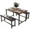 Jojoka Dining Set Table and 2 Upholstered Bench Wood Top