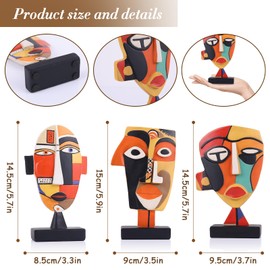 5.9" Resin Abstract Sculpture, Handcrafted 3 PCS African Art Tribal Figurines Weird Art Decor, Modern African Figurines, African Mask Decorative Sculpture for Bookshelf, TV Stand, Living Room, Office