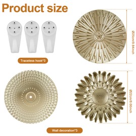 Golden Wall Decor, 3Pcs Metal Starbursts Radial Plate Wall Art Decor Modern Abstract Wall Decorations Gold Wall Art Hanging Sculptures Elegant Circular Plate Wall Decor for Living Room Bedroom(Suit 2)