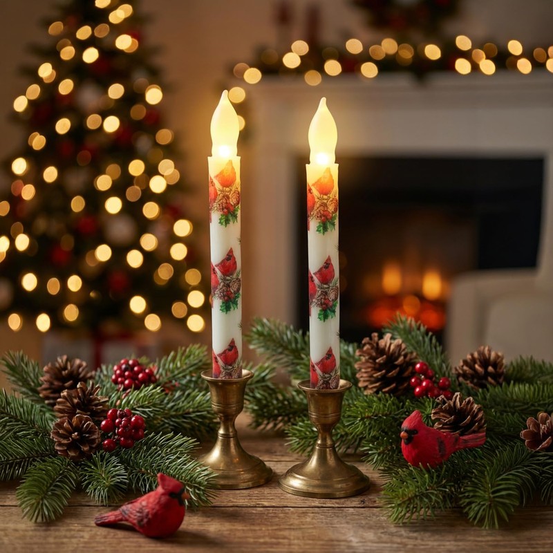 Aulaygo 2PCS Woodland Winter Cardial Flameless Taper Candles