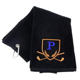 Always Looking Good Golf Towel with Monogrammed Embroidery Initial Letter Luxury Velour 50cm x 40cm Custom Embroidered Golf Towel with Carabiner Clip Gift- Golf Gifts for Men (Black, P)