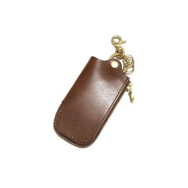 TOCHIGI LEATHER Tochigi Leather Key Case, Men's Tochigi Leather, Smart Key Case with Hook, Round Zip, Natural Leather, Cowhide Leather, Made in Japan, dark brown