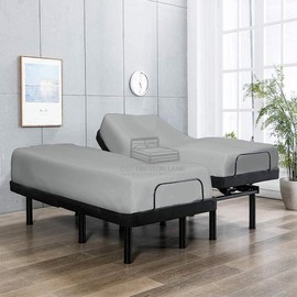 Split California King Size Fitted Sheet-Premium Hotel Quality - Fitted Sheet Only - Adjustable Bed Fitted Sheets-15 Inch Deep Pocket Fitted Sheet-Light Grey Bottom Sheet-Ultra-Soft Microfiber Sheet