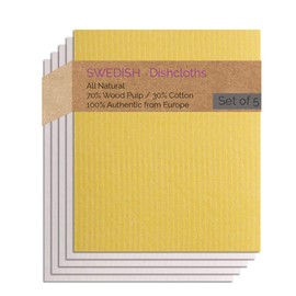 SWEDEdishcloths - Juego de 5 paños de cocina suecos (1 amarillo, 4 naturales) combinados de repuesto de toallas de papel YNNNN ecológicas, reutilizables, absorbentes y de limpieza