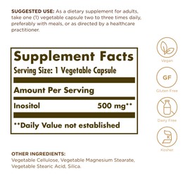 Solgar Inositol 500 mg - 100 Vegetable Capsules - Non-GMO, Vegan, Gluten Free, Dairy Free, Kosher - 100 Servings