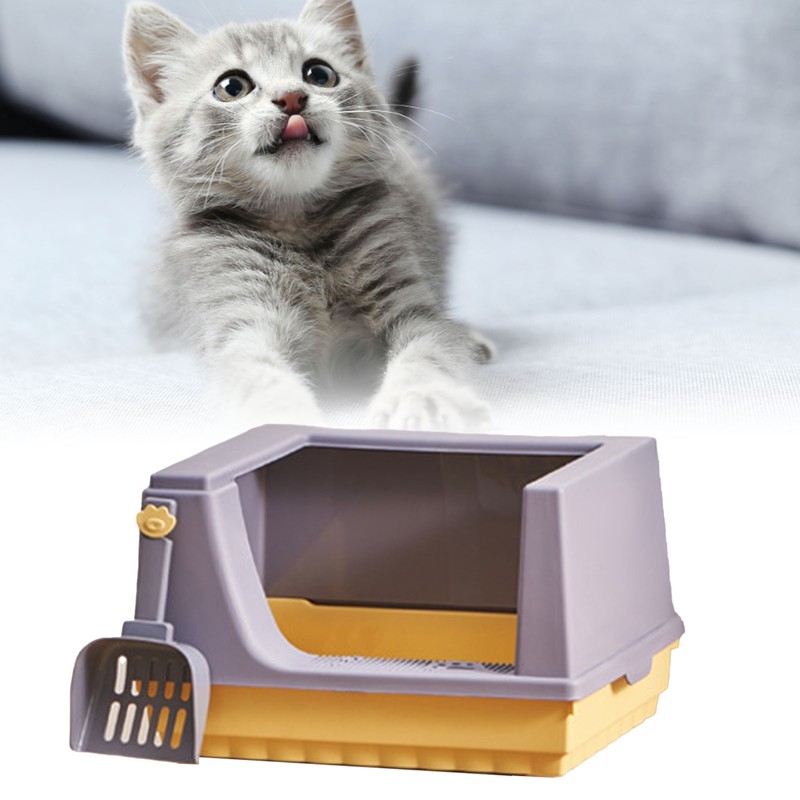 Cat Litter Box Semi Enclosed Heightened Fence Prevent Leakage Large