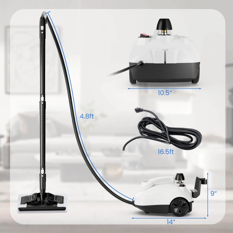 Costway 1800W Multi-Purpose Steam Cleaner with Trigger Lock Wheels &