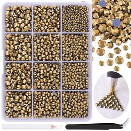 6800Pcs Hotfix Rhinestones for Clothing, Aurum 2-5mm Mixed Sizes Iron On Flatback Glass Gems, Bedazzling Crystals Rhinestones for Crafting Hats Shoes Fabric Decor Nail Art