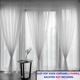 Roseley Slot Top Voile Curtain 1 Panel Mesh See Through Living Room Patio Door Drape Nursery Sheer Organza Net Curtain (Silver, W:58 x D:36 inch)