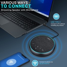 PyleUsa Conference Speaker Bluetooth Speakerphone - Multipurpose Conference & Streaming Speaker,Noise Canceling Swiss Immersive Crisp Voice Pickup for Office,Travel,Home, w/USB-C,Aux Cables - PSCN42