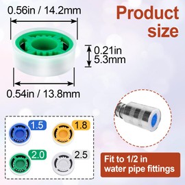 Isslly 4pcs Shower Head Flow Restrictor, 1.5/1.8/2.0/2.5 GPM Shower Head Water Saver, Plastic, 0.56 0.54 0.21 in, Universal Size, 14mm Connector