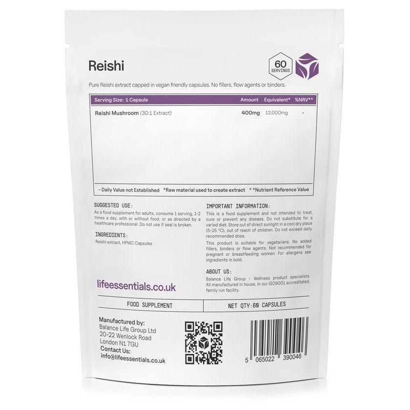 Life Essentials Reishi Mushroom Capsules 400mg - Premium Mushroom Extract