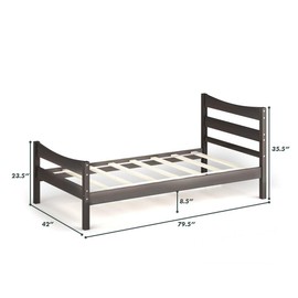 DORTALA Twin Bed with Headboard, Wood Platform Bed Frame, Wood Slat Support Mattress Foundation for Bedroom Dorm Boys Girls Teens and Adults, No Box Spring Needed, Espresso