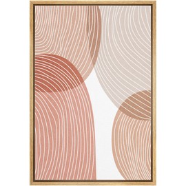 MUDECOR Framed Canvas Print Wall Art Red Brown Nordic Circle Stripe Collage Abstract Shapes Illustrations Modern Decorative Multicolor Relax/Calm for Living Room, Bedroom, Office - 16"x24" Natural