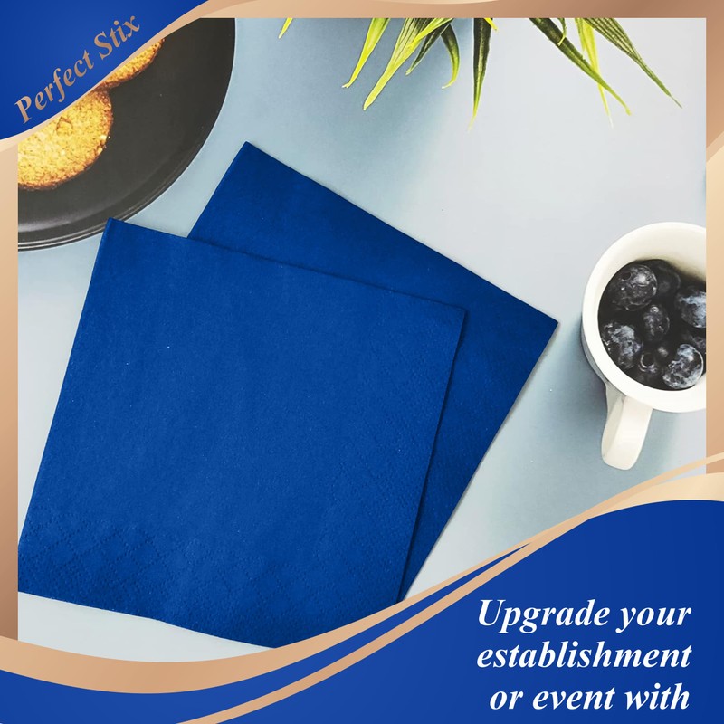 2 Ply Blue Beverage Cocktail Napkins. Pack of 100 Count