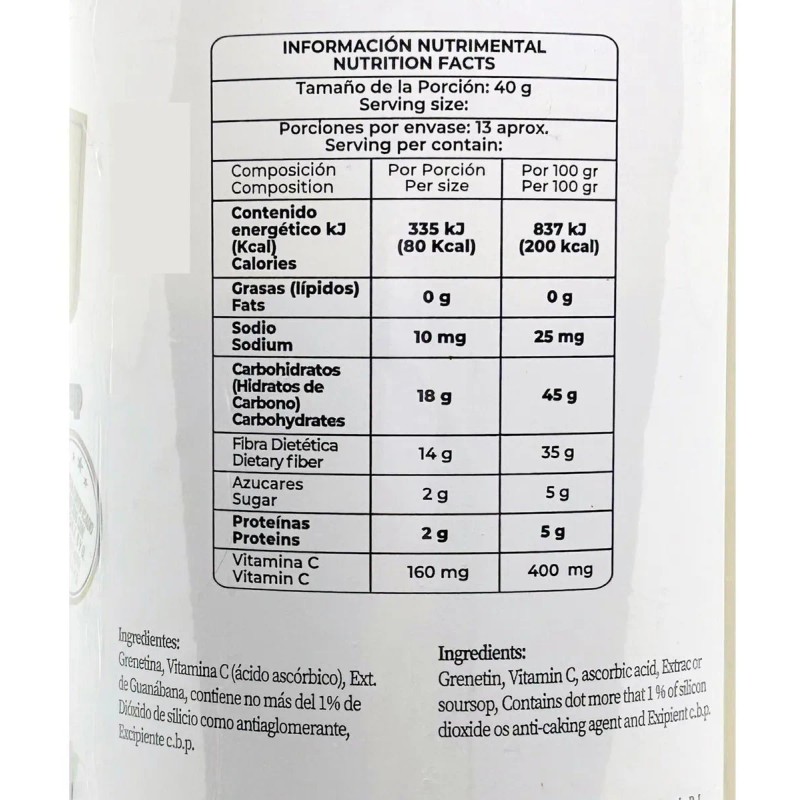 Grenetina Hidrolizada Sabor Guanábana 100% Natural 500 Grs Pretty Bee