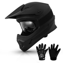 TCMT Dot Youth & Kids Motocross Offroad Street Helmet Full Face Motorcycle Youth ATV Helmet Dirt Bike Motocross ATV Helmet+Gloves+Goggles Mystery Black-L