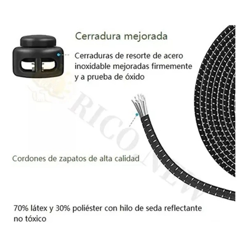 Ajustable Elasticas Deporte Cordones Niños Y Adultos 4 Pzas Negro/gris/blanco/verde