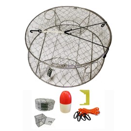 KUFA Stainless Steel Crab Trap with Zinc Anode & Accessory Kit (100' Lead CoreRope, Caliper,Harness,Bait Case & 14" Red/White Float) CT100+CEC3+ZIN1