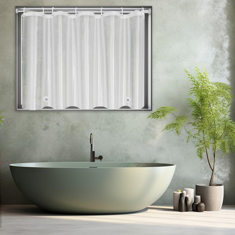 UFRIDAY Frosted Window Curtain with Hooks, Narrow Short Plastic Privacy