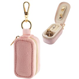 YoeuoYa Ring Holder Keychain Velvet Small Mini jewelry Travel Case Portable for Rings Necklaces Earrings Bracelet Storage Box Case Convenient for Traveling Gym (Pink)