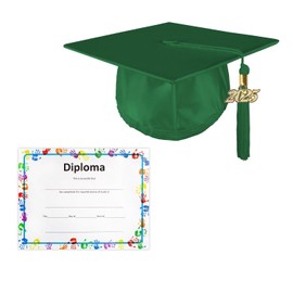 Class Act Graduation Kindergarten Preschool Unisex Shiny Graduation Cap and Tassel with Diploma Certificate, Kelly Green
