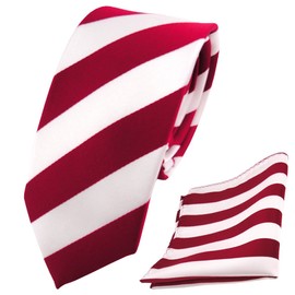 TigerTie - Slim children's tie with pocket handkerchief in unicolour or patterned - boy tie for self-tie, Red White