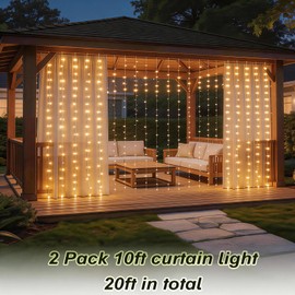 Daidasy 2 Pack Solar Curtain Light Outdoor, 20ft x 10ft, 480 LEDs in Total Solar Powerd String Lights Waterproof Outside for Garden Party Wedding Decór