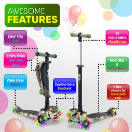 Hurtle 9 Wheeled Scooter for Kids - Stand & Cruise Child/Toddlers Toy Folding Kick Scooters w/Adjustable Height, Anti-Slip Deck, Flashing Wheel Lights, for Boys/Girls 2-12 Year Old - Hurtle