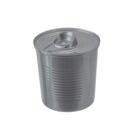 Restaurantware 4 oz Round Silver Plastic Tin Can - with Lid - 2 1/2" x 2 1/2" x 2 3/4" - 100 count box