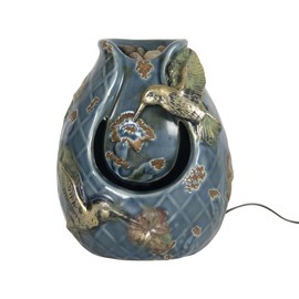 Blue Verdigris Hummingbird Indoor Water Fountain With Pump