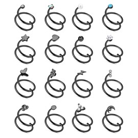 Kakonia 16Pcs Double Nose Ring Hoop for Single Piercing 20G Stainless Steel Nose Hoop Spiral Moon Star Pearl Ball Butterfly Snake CZ Twisted Double Hoop Earrings for Women