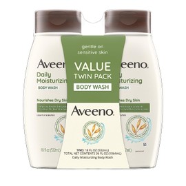 Aveeno Daily Moisturizing Body Wash for Dry & Sensitive Skin with Prebiotic Oat, Hydrating Oat Body Wash Nourishes Dry Skin & Gently Cleanses, Light Fragrance, Sulfate-Free, 18 fl. Oz, 2 Pack