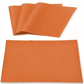 Linen Fabric Placemats Set of 4, Machine Washable, Heat Resistant, Wrinkle Free Thick Polyester Kitchen Place Mats for Dining Table (Orange)