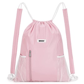 WANDF Drawstring Backpack with Shoulder Pad Sports Gym Backpack with Mesh Pocket String Bag for Women Men (Pink)