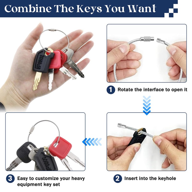 Forhandy 18-Piece Ignition Key Construction Machinery Key Set, Replacement Ignition